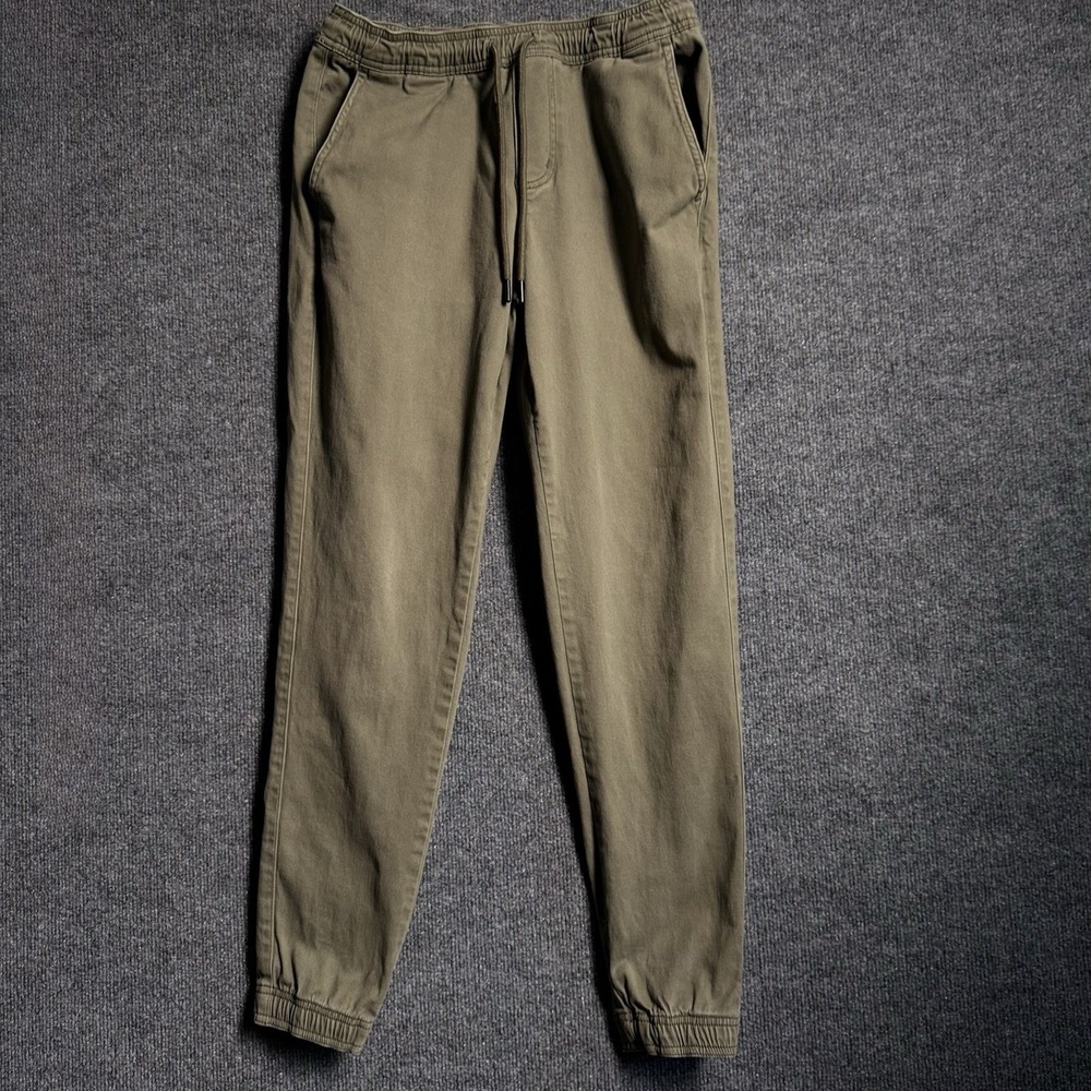 RSQ Twill Jogger Pants Men's Small Olive Drawstring Stretch Chino Skate Casua